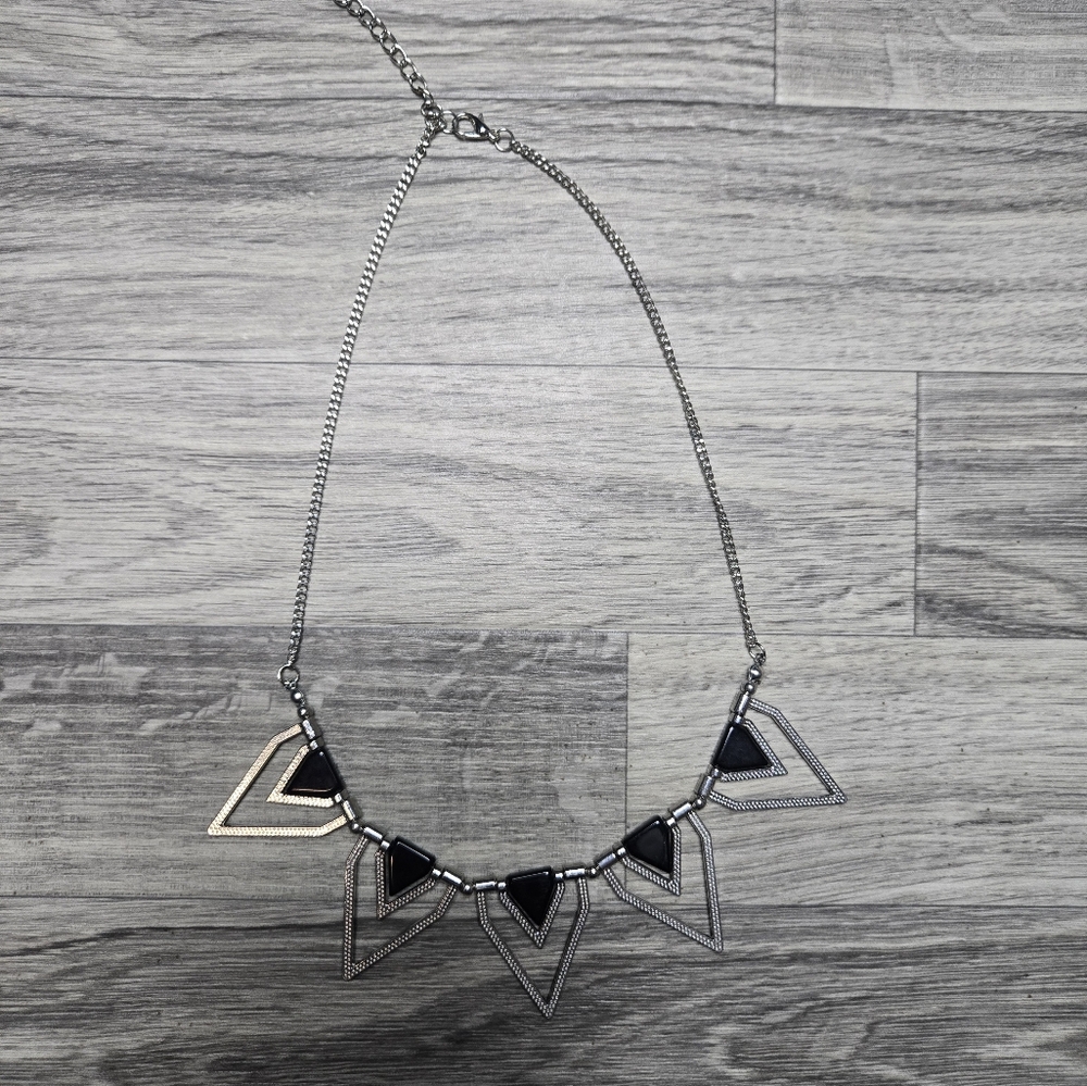 NWOT Silver and Black Spiked Statement Necklace